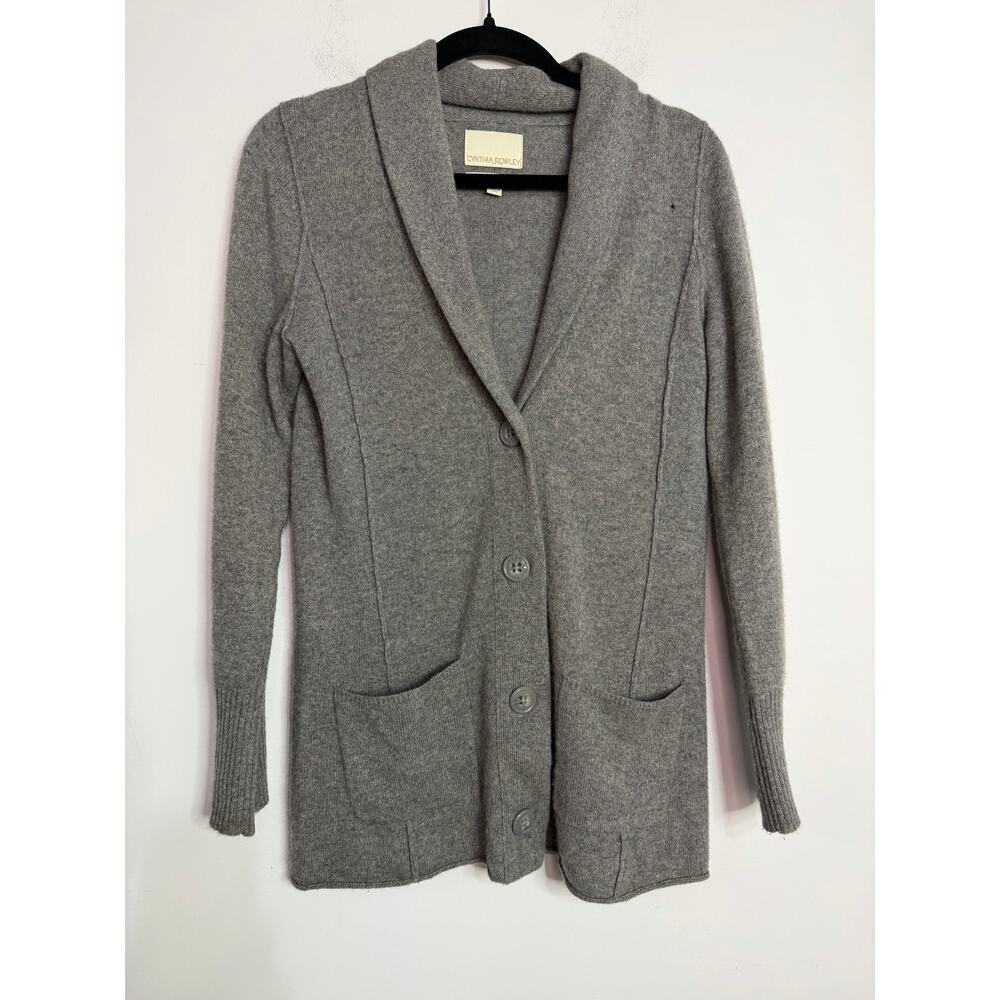 Cynthia Rowley 100% 2-ply cashmere gray shawl collar cardigan sweater Sz Medium
